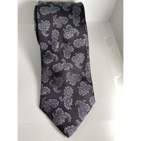 Men's Necktie 100% Silk Gianni Brand in Grey & Silver Paisley. Stunning Handmade - Picture 2 of 5